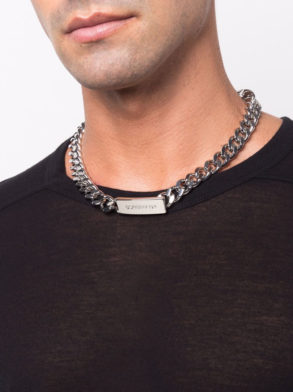 Shop Dsquared2 Logo Plaque Chain-link Necklace In Gray