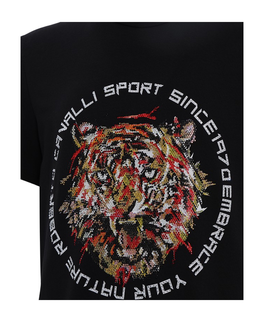Roberto Cavalli T-shirt With Round Neck And Short Sleeves In Black