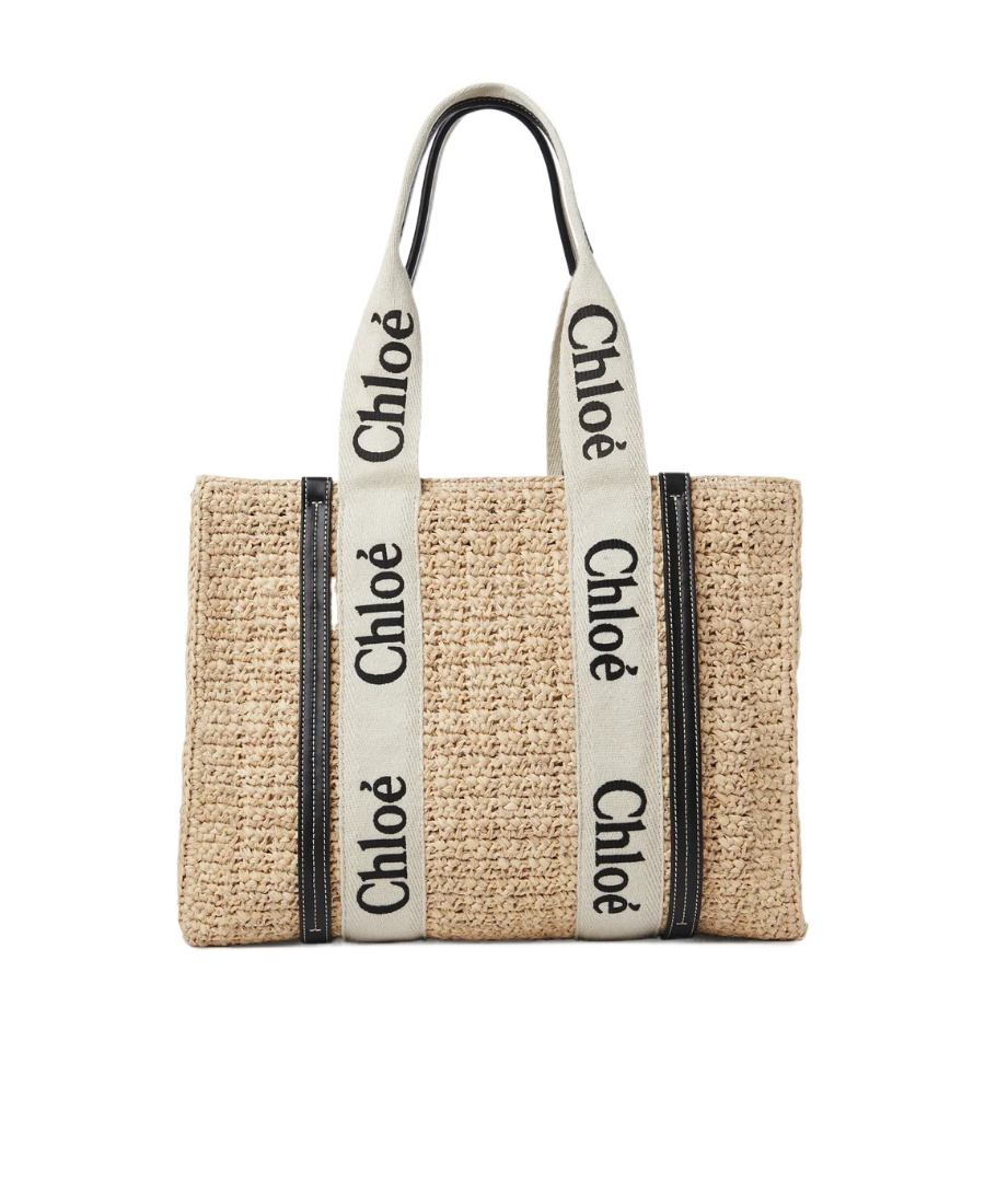Chloé Medium Woody Raffia Beach Bag In Nude