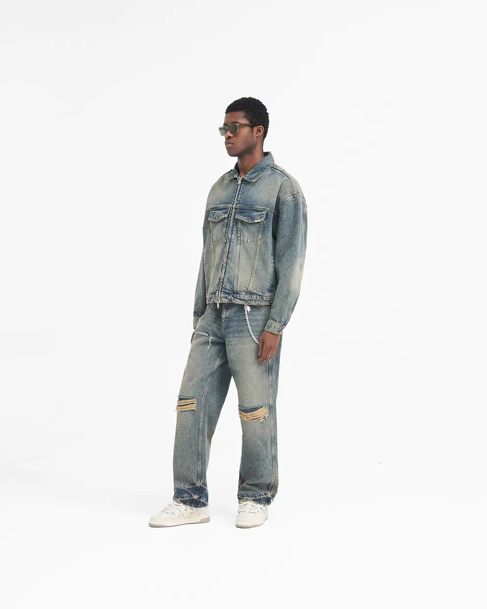 Represent Long-sleeved Denim Coat In Black