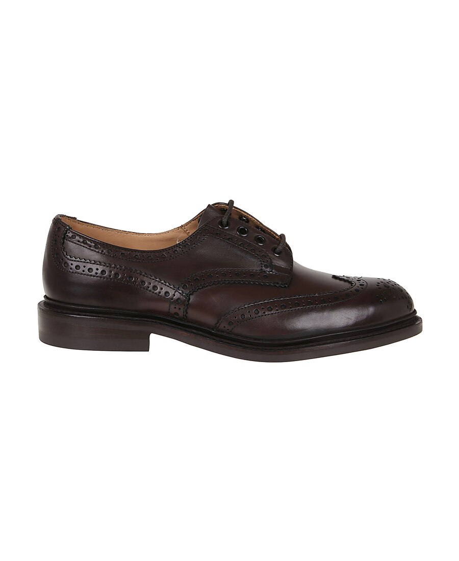 Tricker's Brogue Lace-up Derby Shoes With Round Toe In Black