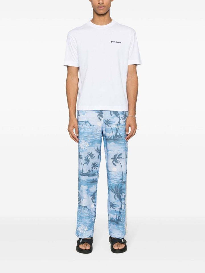 Palm Angels Island-print Straight-leg Trousers In Blue