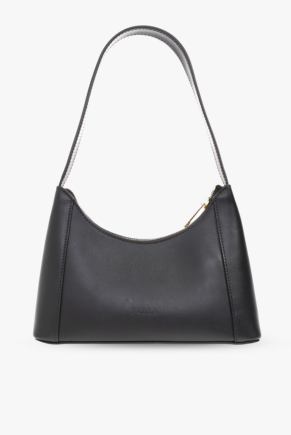 Furla Logo-plaque Leather Shoulder Bag In Black