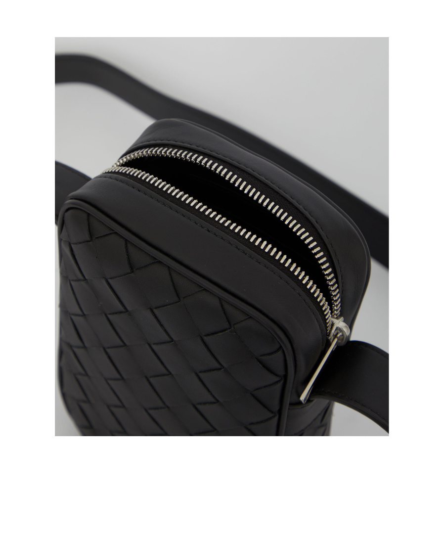 Bottega Veneta Intrecciato Leather Crossbody Bag In Black