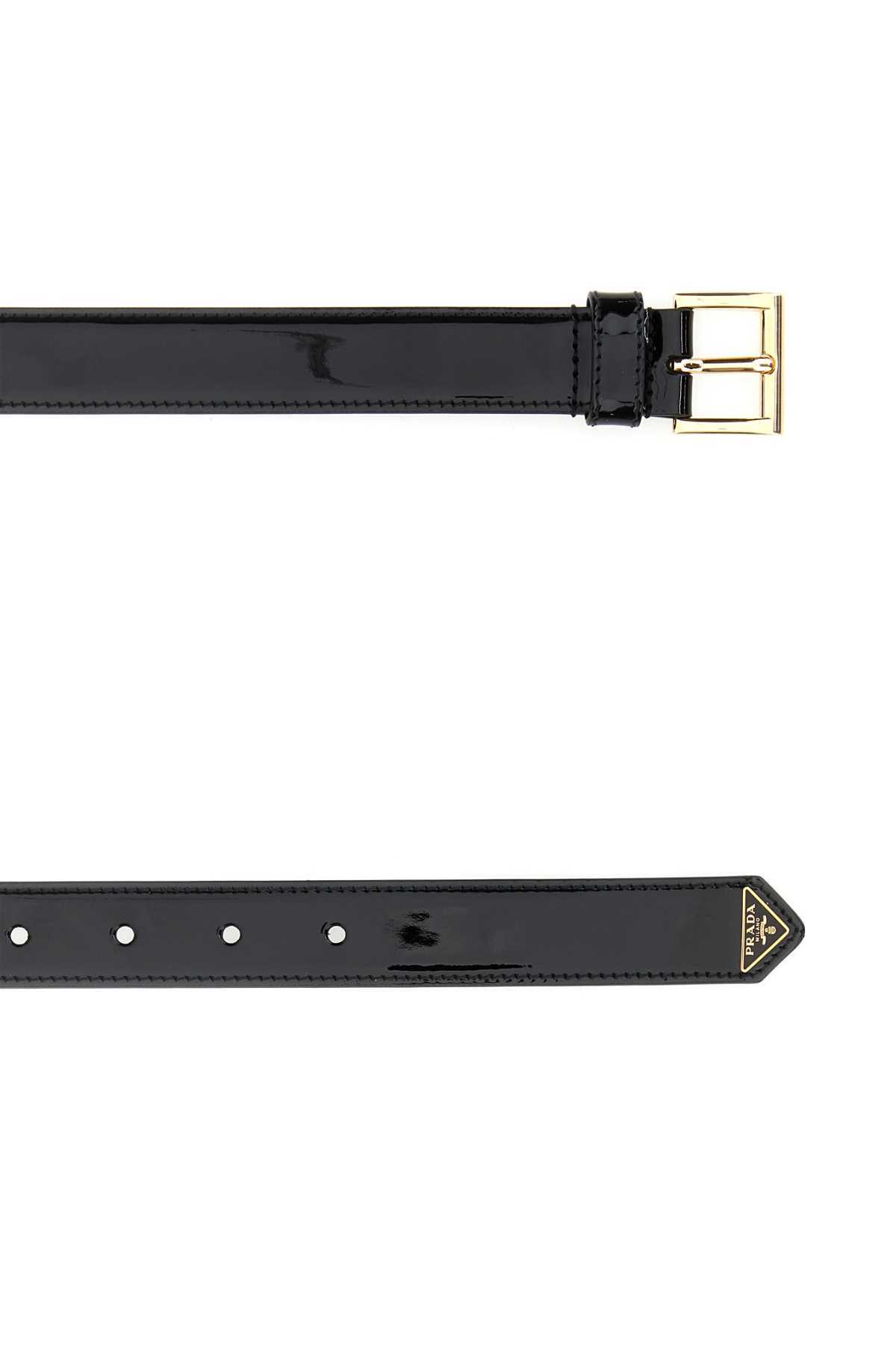 Prada Logo-plaque Patent Leather Belt In Black