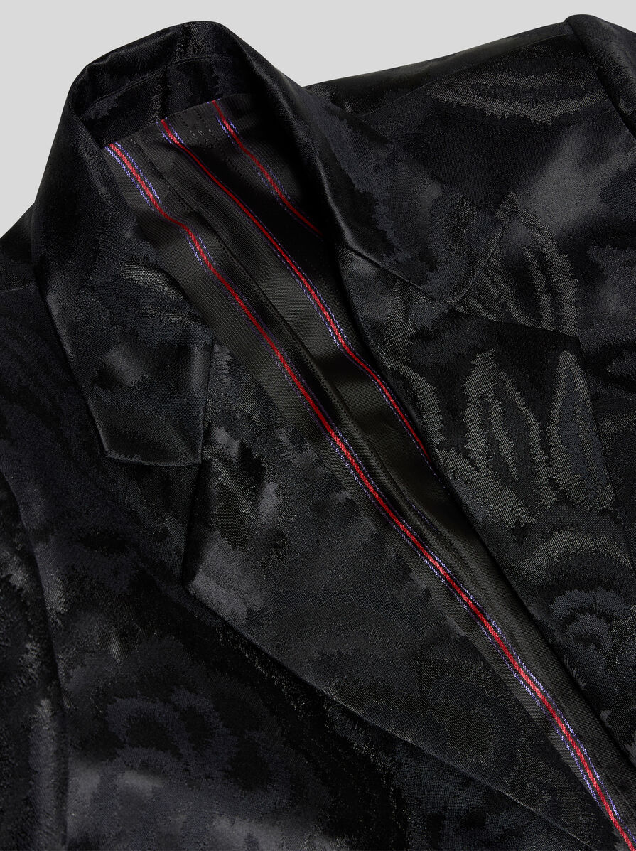 Etro Jacquard Blazer With Belted Waist And Fringed Detail In Black