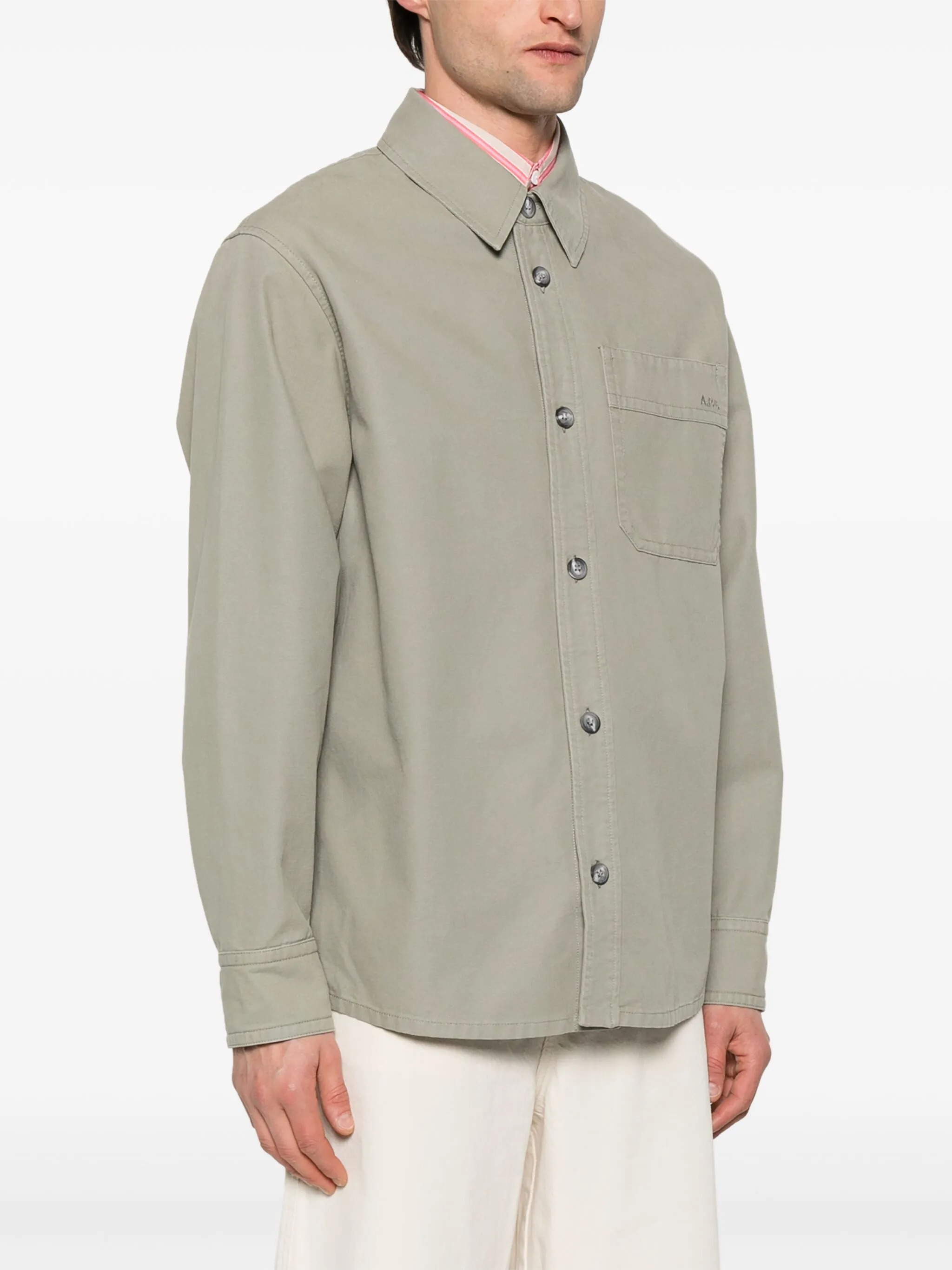 Apc A.p.c. Surchemise Basile Brodee Poitrine In Gray-green