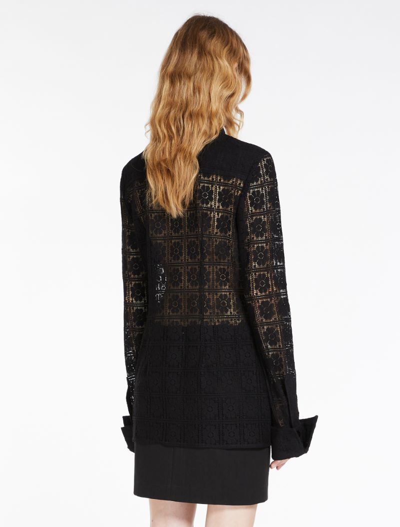 Sportmax Floral-lace Long-sleeve Shirt In Black