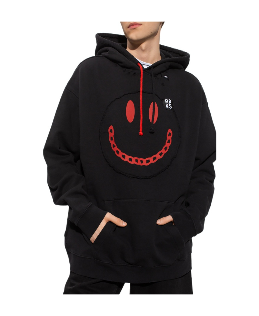 Raf Simons Logo Hooded Sweater In Black