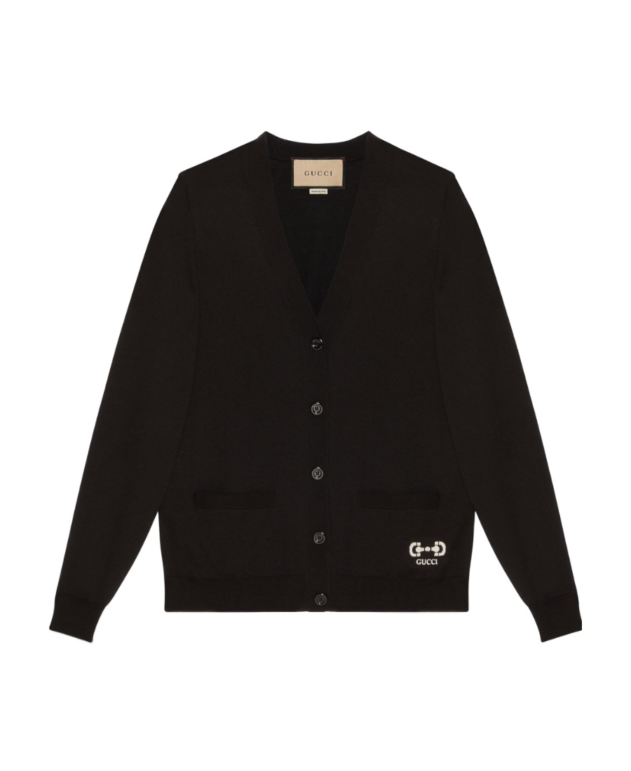 Gucci Black Stretch Wool Blend Cardigan In Black