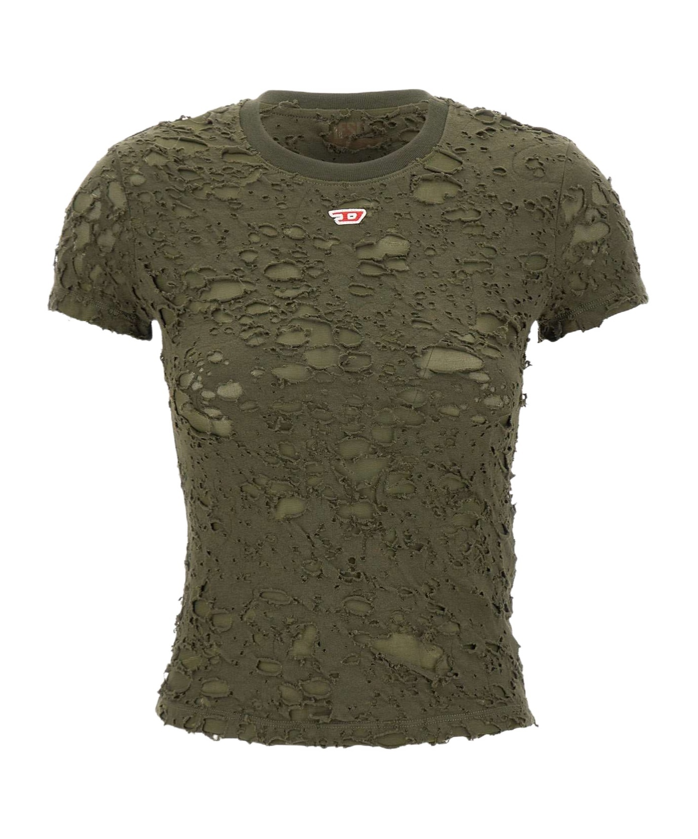 Diesel T-uncutie-long-p2 Distressed T-shirt In Green