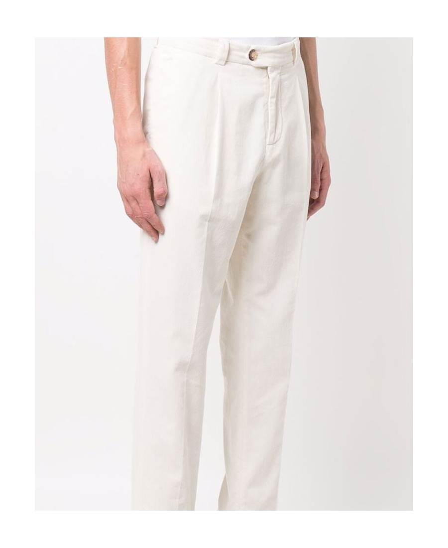 Brunello Cucinelli Garment-dyed Trousers In Twisted Cotton Gabardine In White