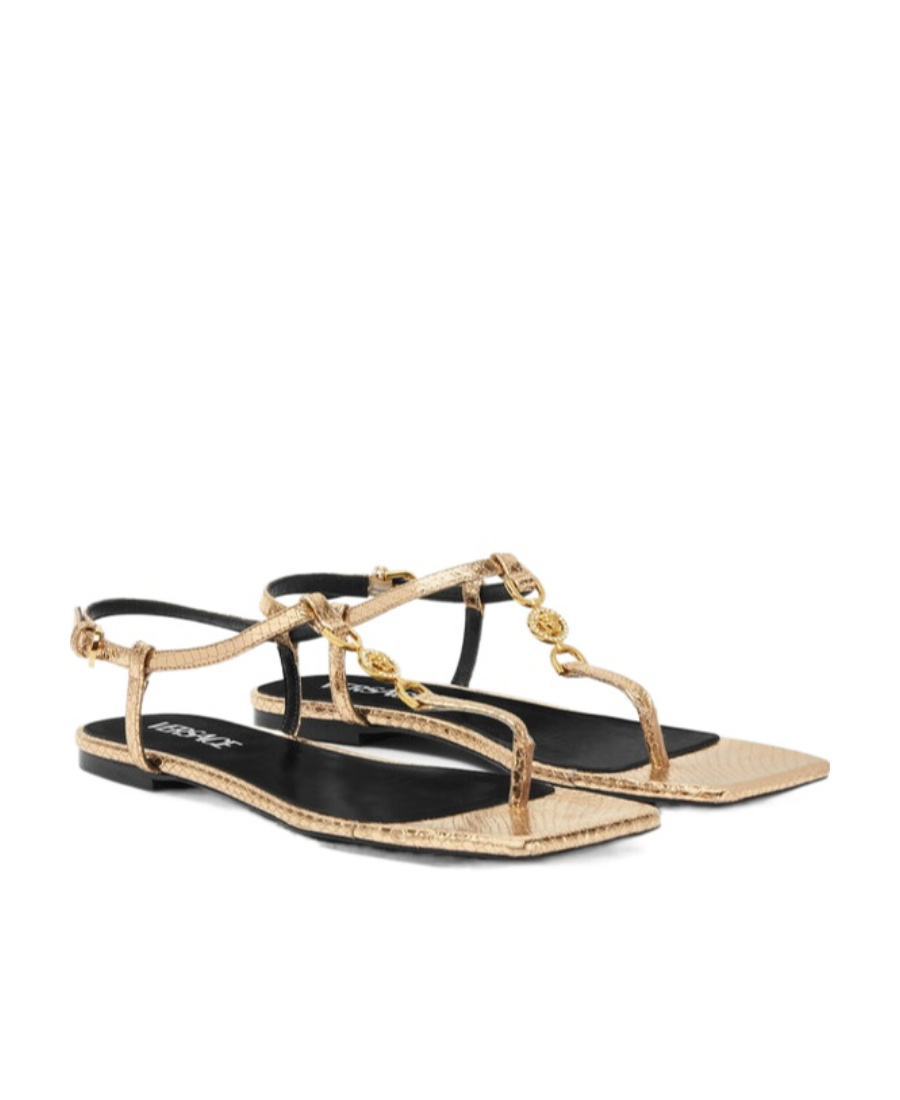 Versace Embellished Flat Sandals In Black
