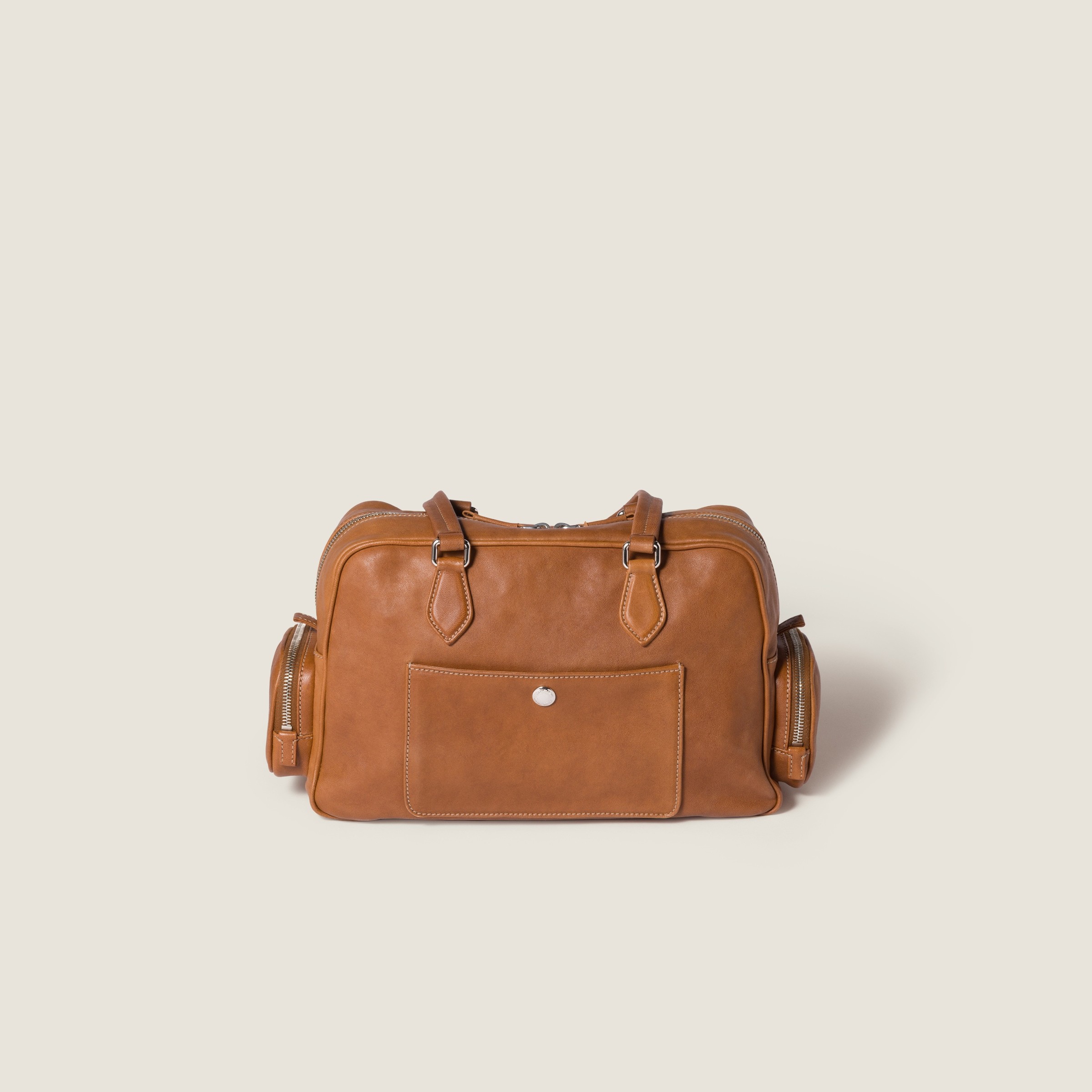 Miu Miu Pocket Nappa Leather Top-handle Bag In Brown