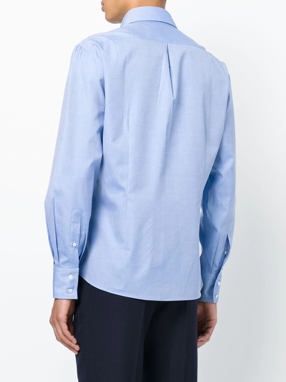 Brunello Cucinelli Shirt With Cannon Pleat Detail And Curved Hem In Blue