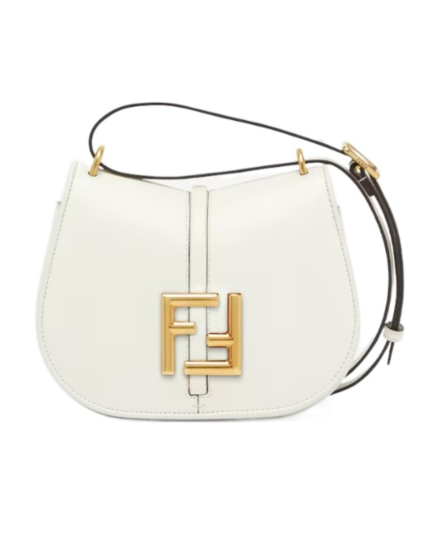 Fendi Blue Denim-effect Ff Jacquard And Brown Leather Bag In White