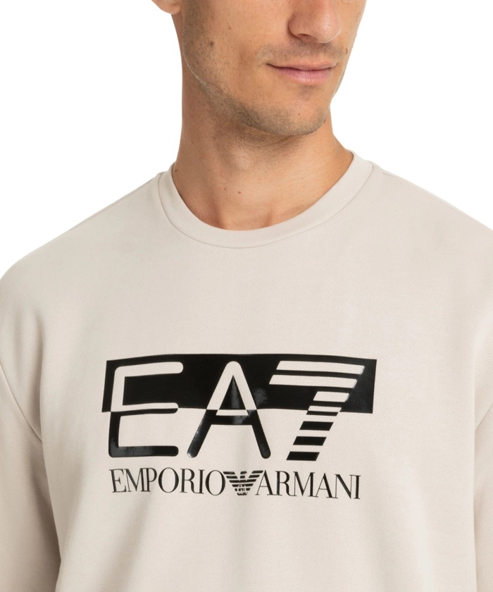 Ea7 Visibility Crew-neck Cotton Sweatshirt In White