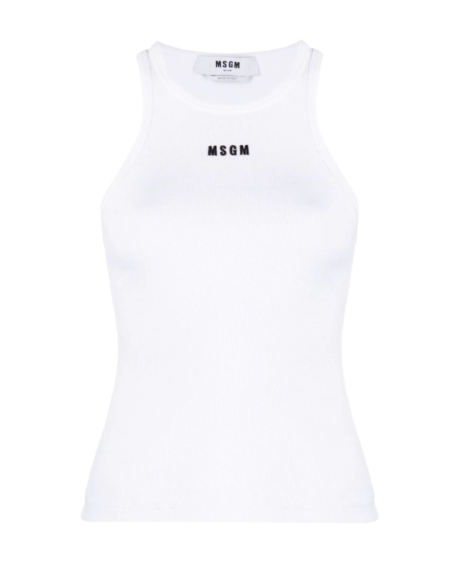 Msgm Cotton Jersey Logo Tank Top In White
