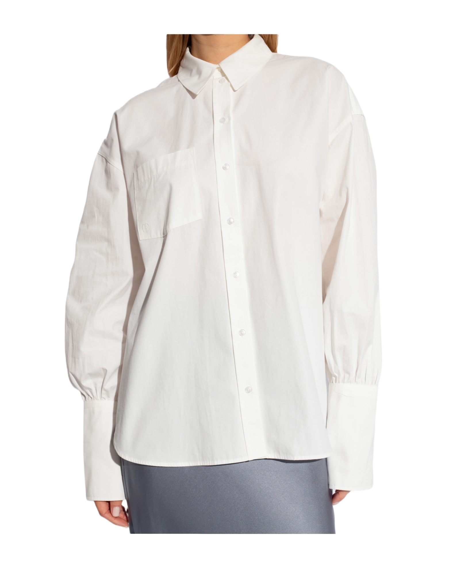 Shop Anine Bing Maxine Logo-embroidered Cotton Shirt In White