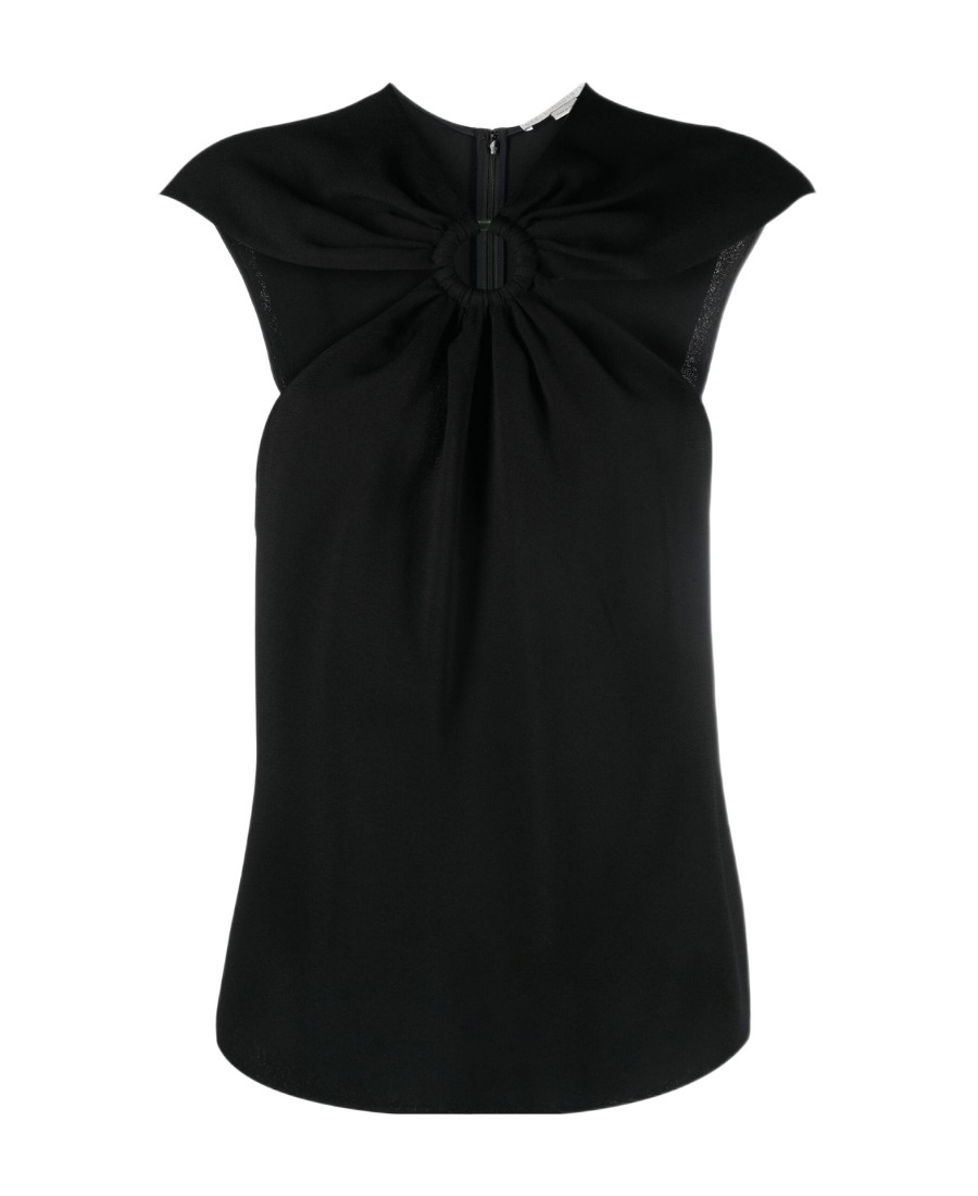 Stella Mccartney Ring-hardware Cold-shoulder Ruched T-shirt In Black