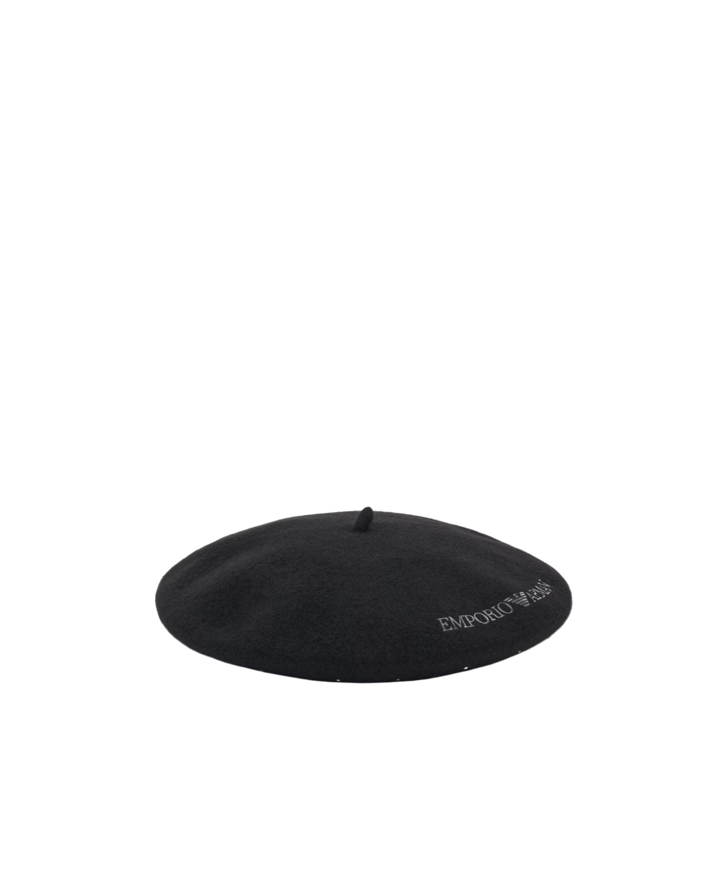 Emporio Armani Wool Beret With A Micro-stud Logo In Black