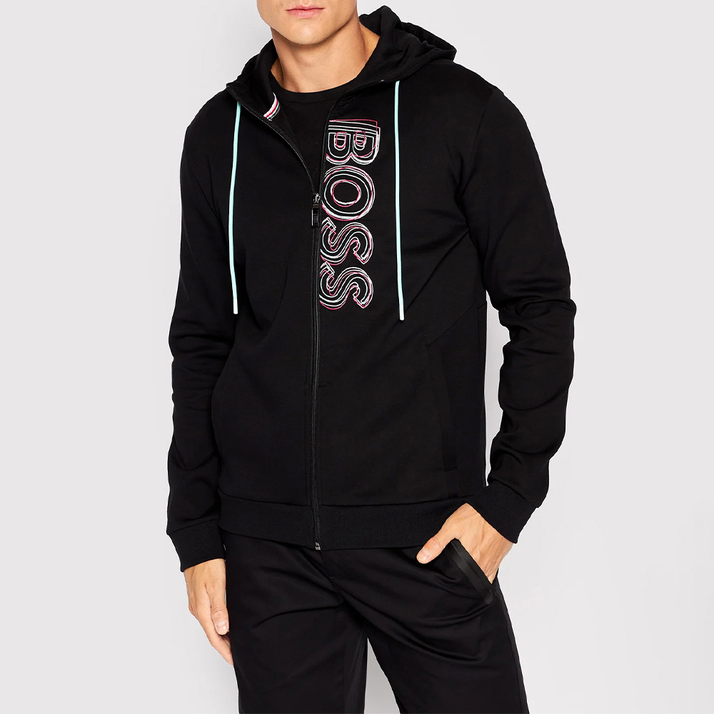HUGO BOSS LOGO ZIPPER HOODED CASUAL COAT
