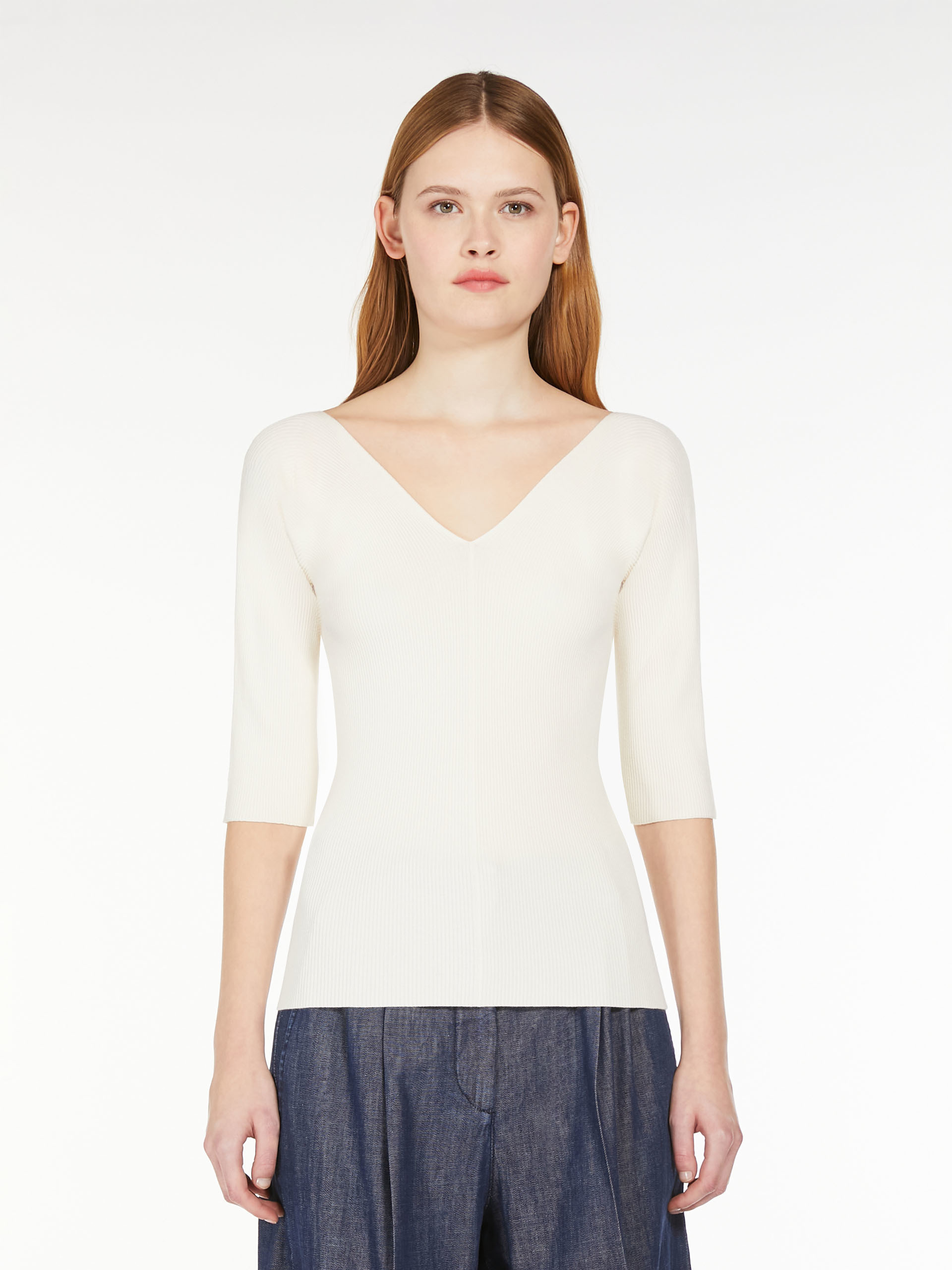 Weekend Max Mara Stretch-linen V-neck T-shirt In White