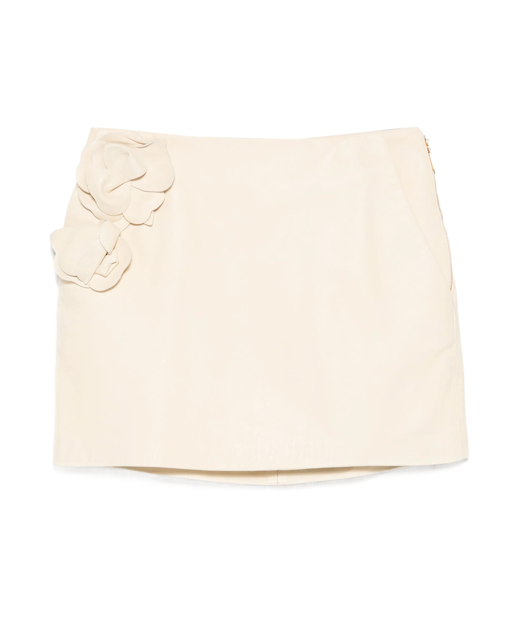 Elisabetta Franchi Flowers Leather Mini Skirt In White