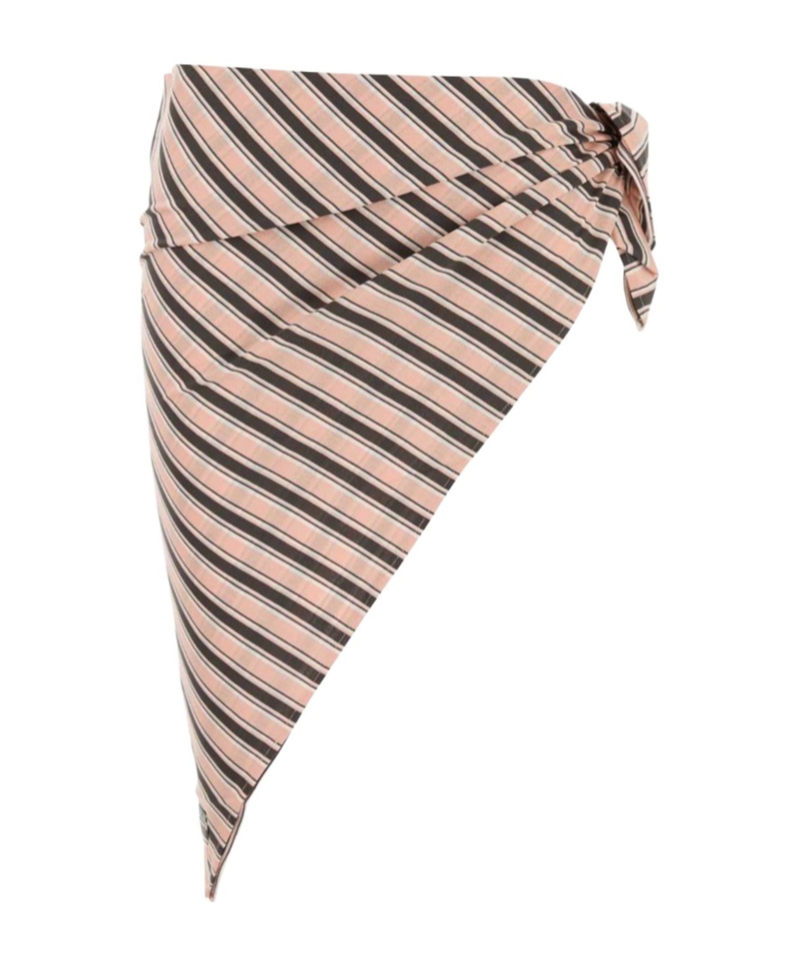 Prada Cotton Sarong With Embroidered Stripes And Tie In Brown