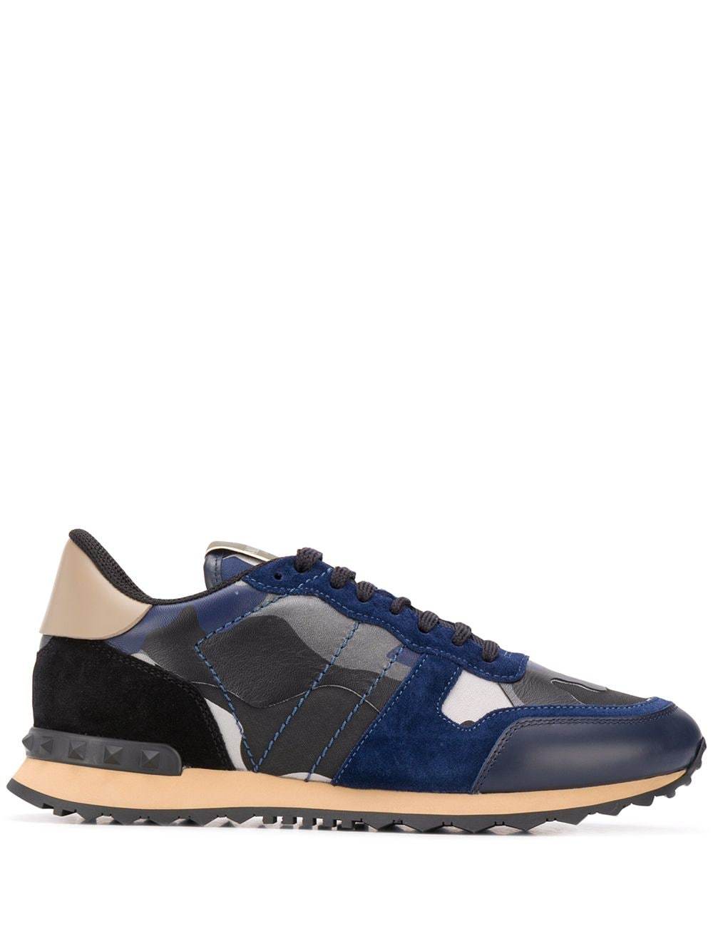 Valentino Garavani Rockrunner Camouflage Sneakers In Blue