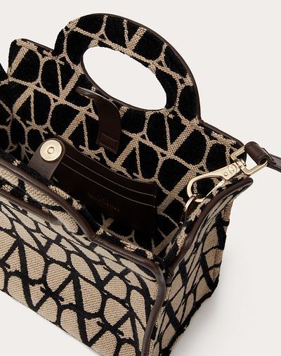 Valentino Le Troisième Mini Shopping Bag In Toile Iconographe In Nude
