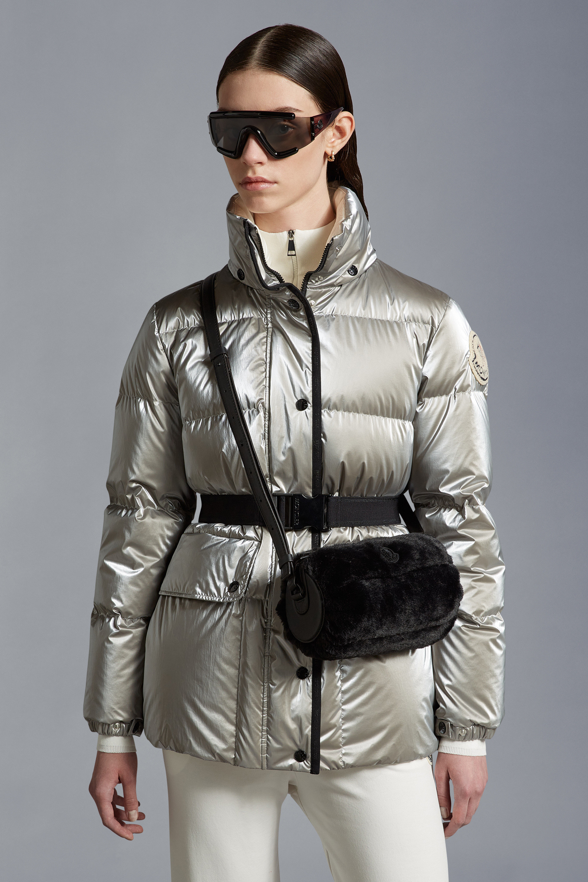 Moncler Logo-plaque Faux-fur Bag In Black