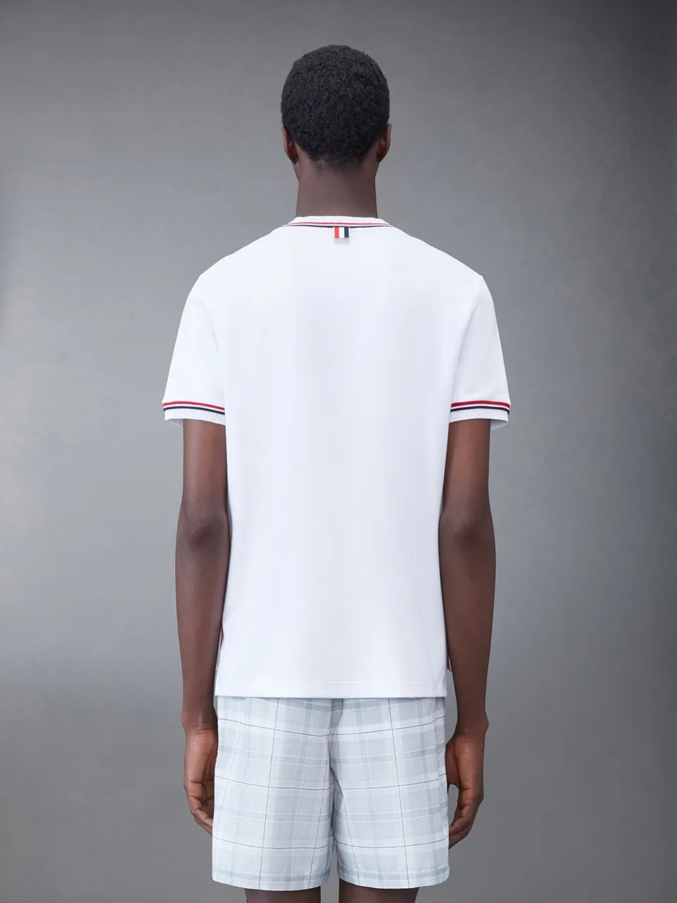 Thom Browne White Crewneck T-shirt With Rwb Detail On Neck And Sleeve In White