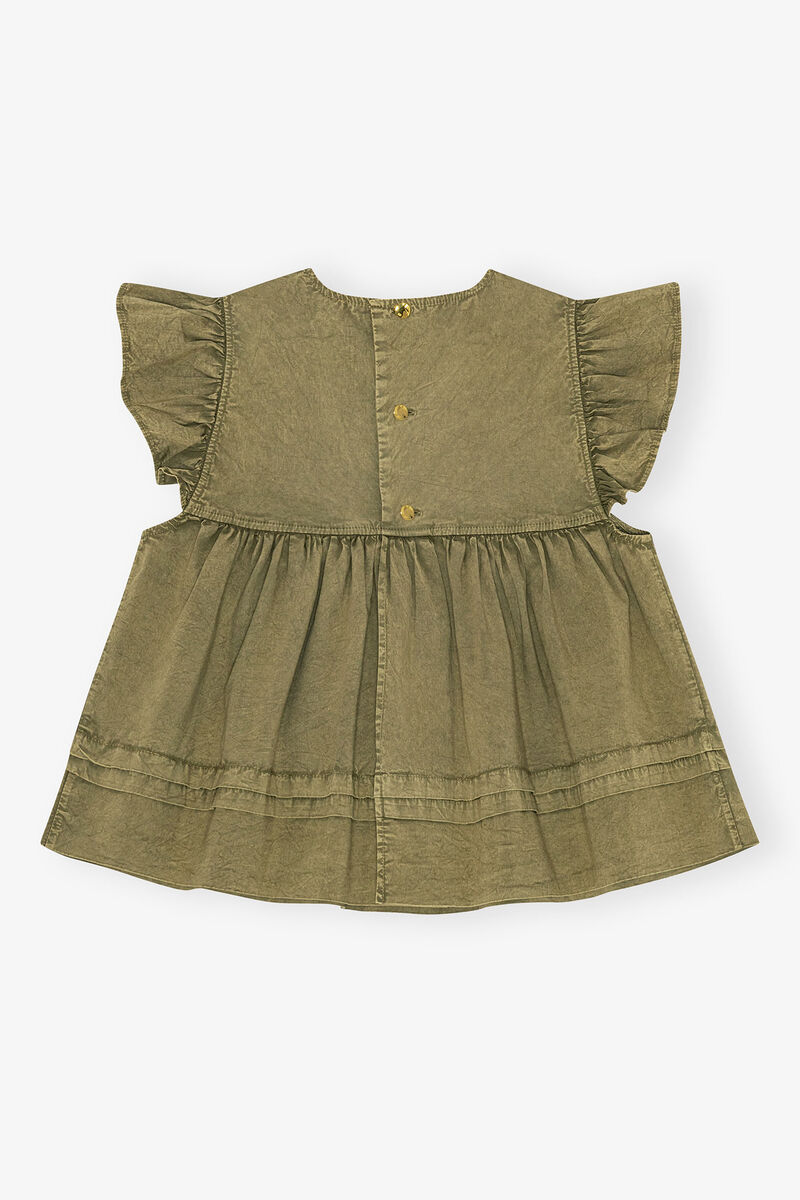 Ganni Ruffled Flared Top In Green