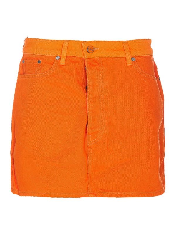 Ganni Orange Cutline Denim Miniskirt In Orange