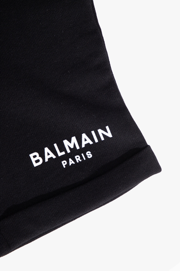 Balmain Logo-print Cotton Shorts In Black
