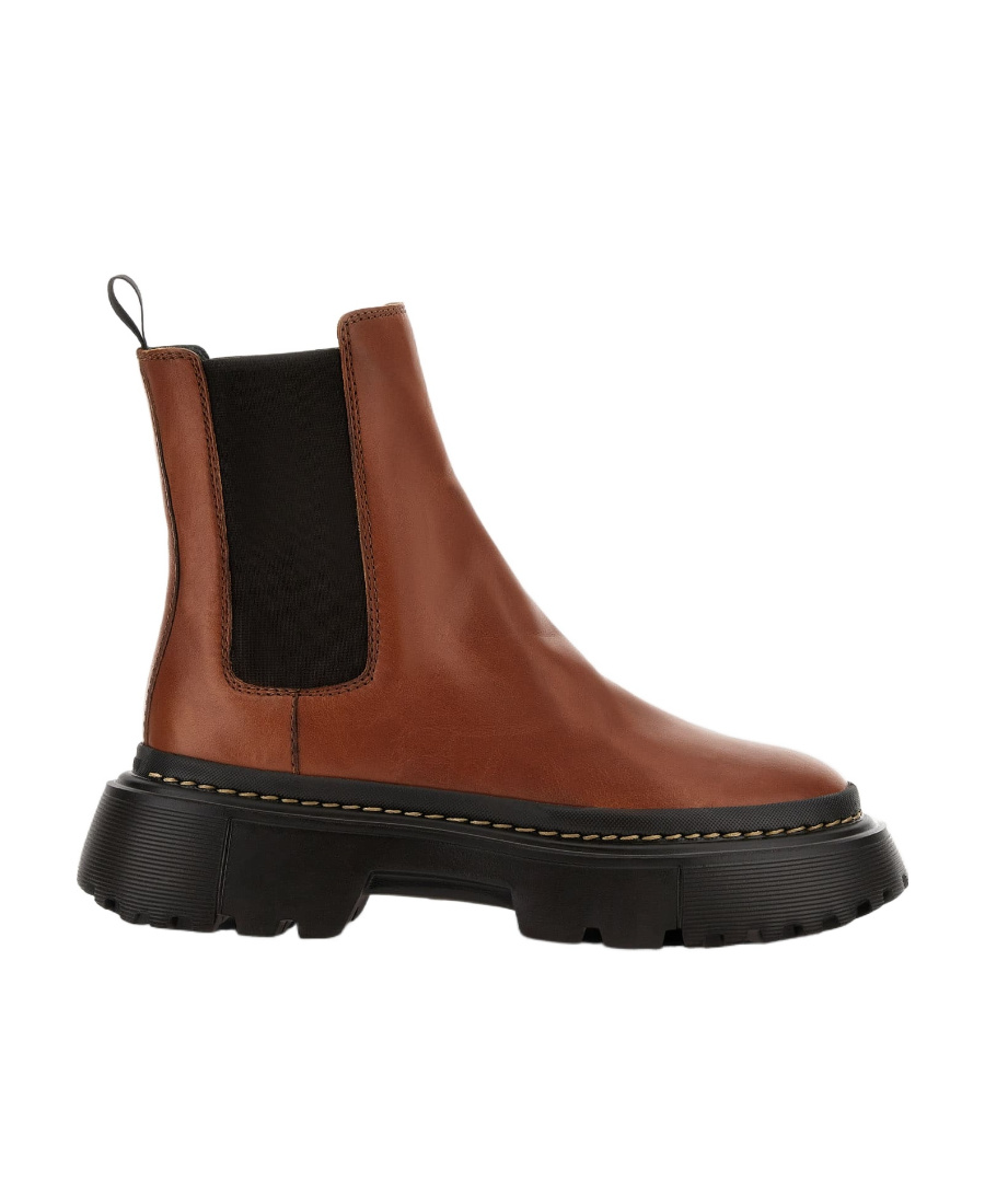 Hogan Chunky Sole Leather Ankle Boots In Black