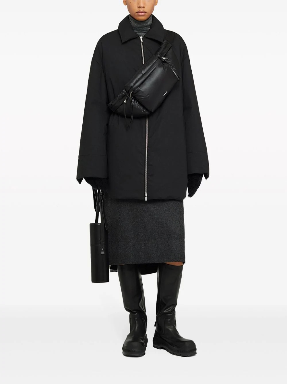 Jil Sander Long-sleeved Lapel Down Jacket In Black