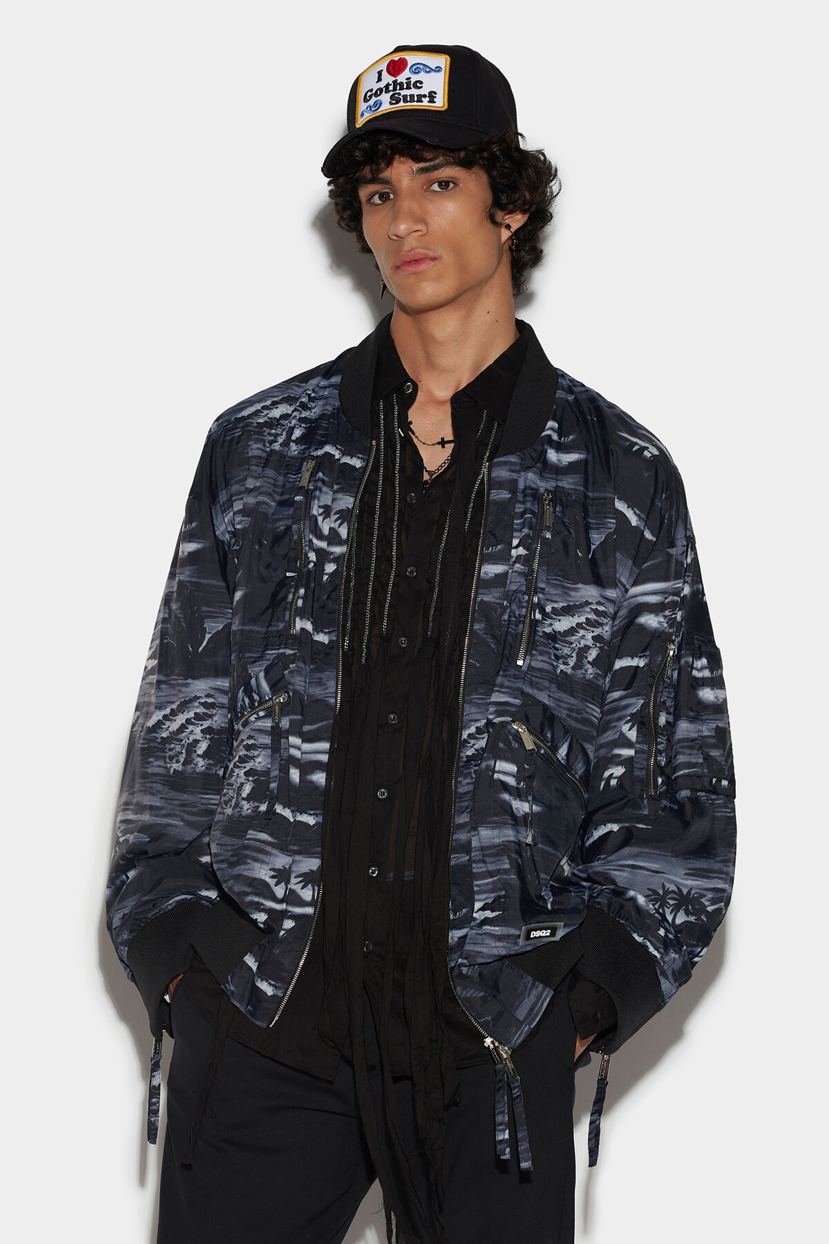 Dsquared2 Man Jacket Slate Blue Size 44 Polyamide In Black
