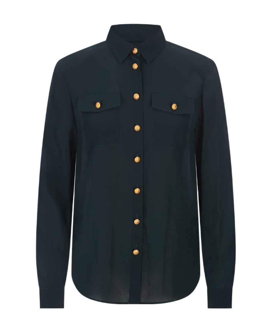 BALMAIN SHOULDER-PADS BUTTON-UP SILK SHIRT