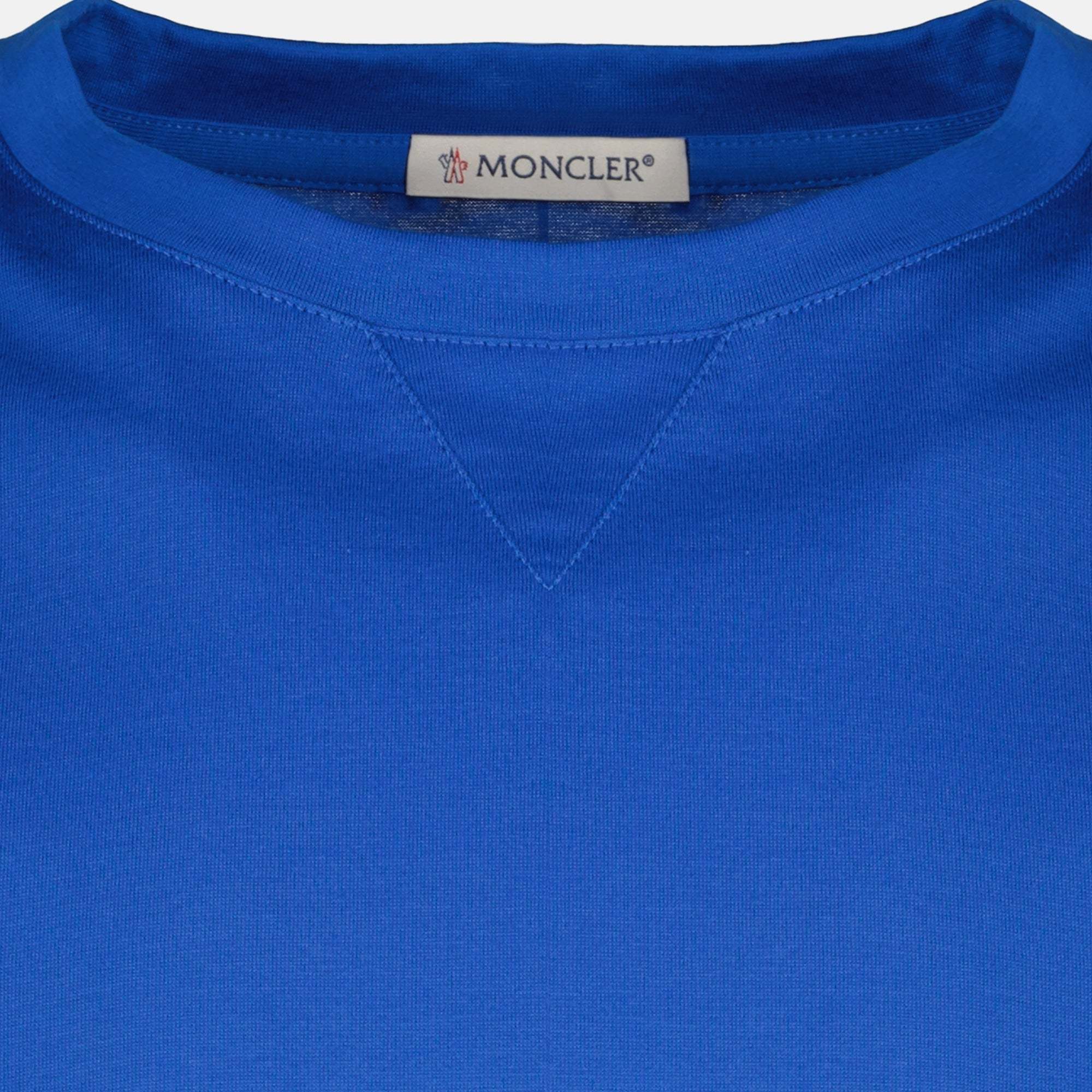 Moncler Double Logo Patch Cotton T-shirt In Blue