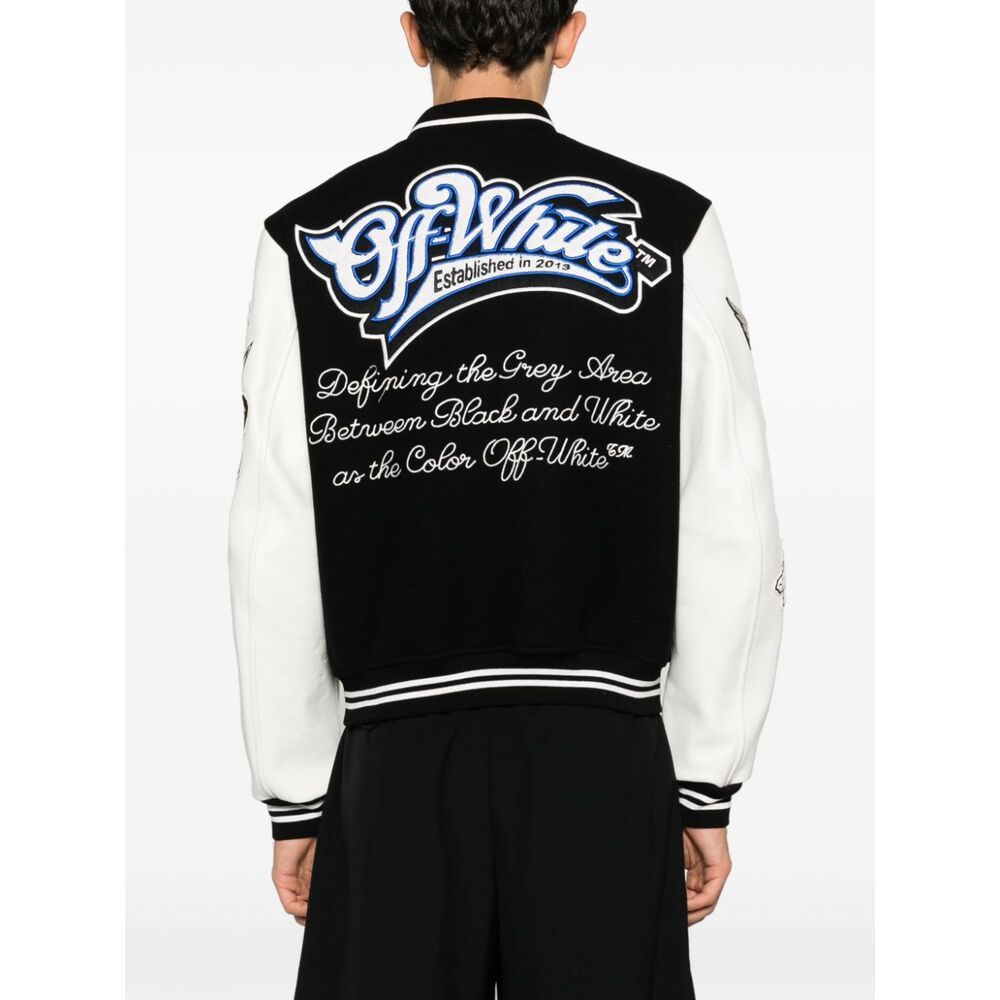 Off-white Logic Patch Varsity Jacket In Black