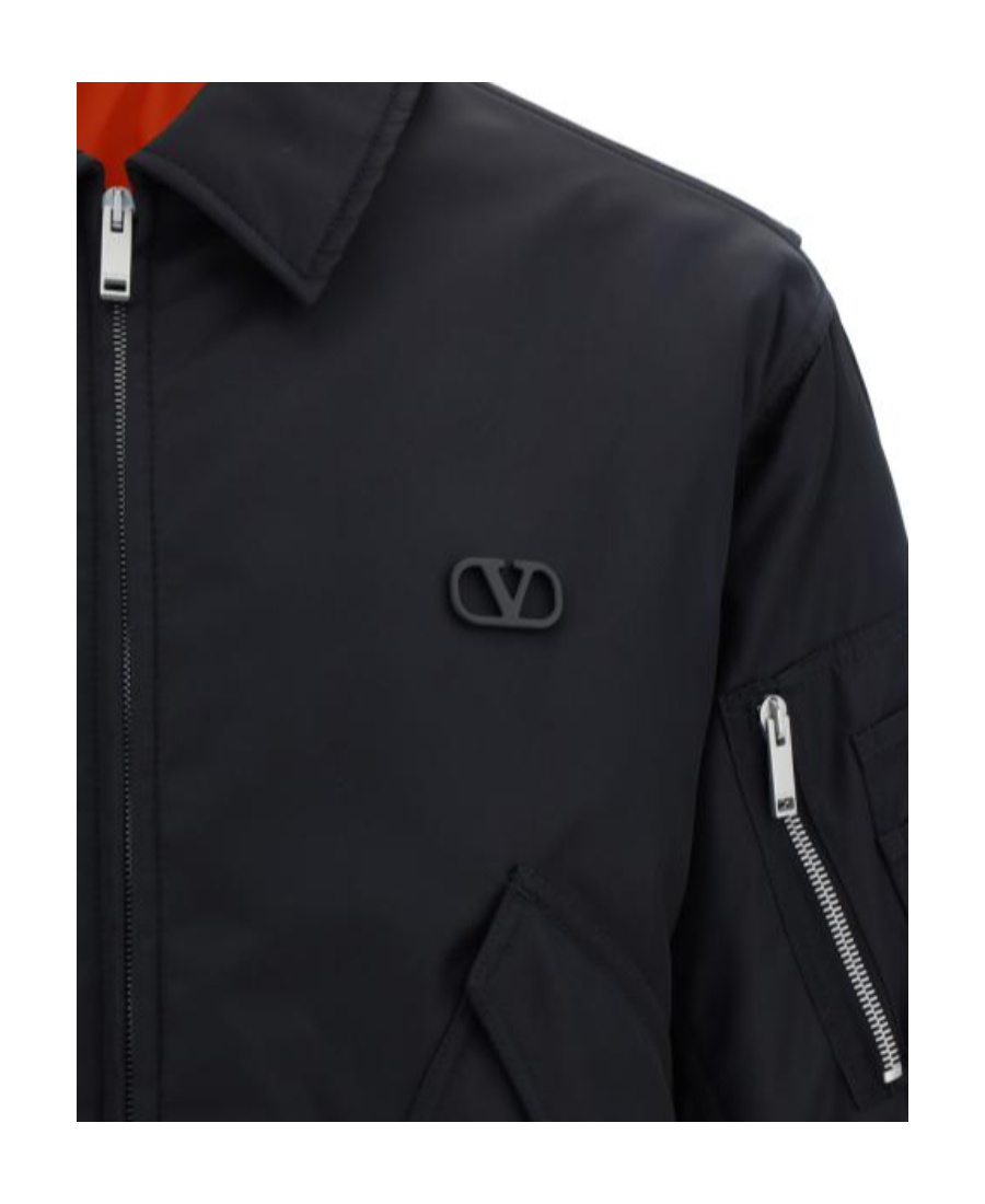 Valentino Nylon And Denim Bomber Jacket In Black