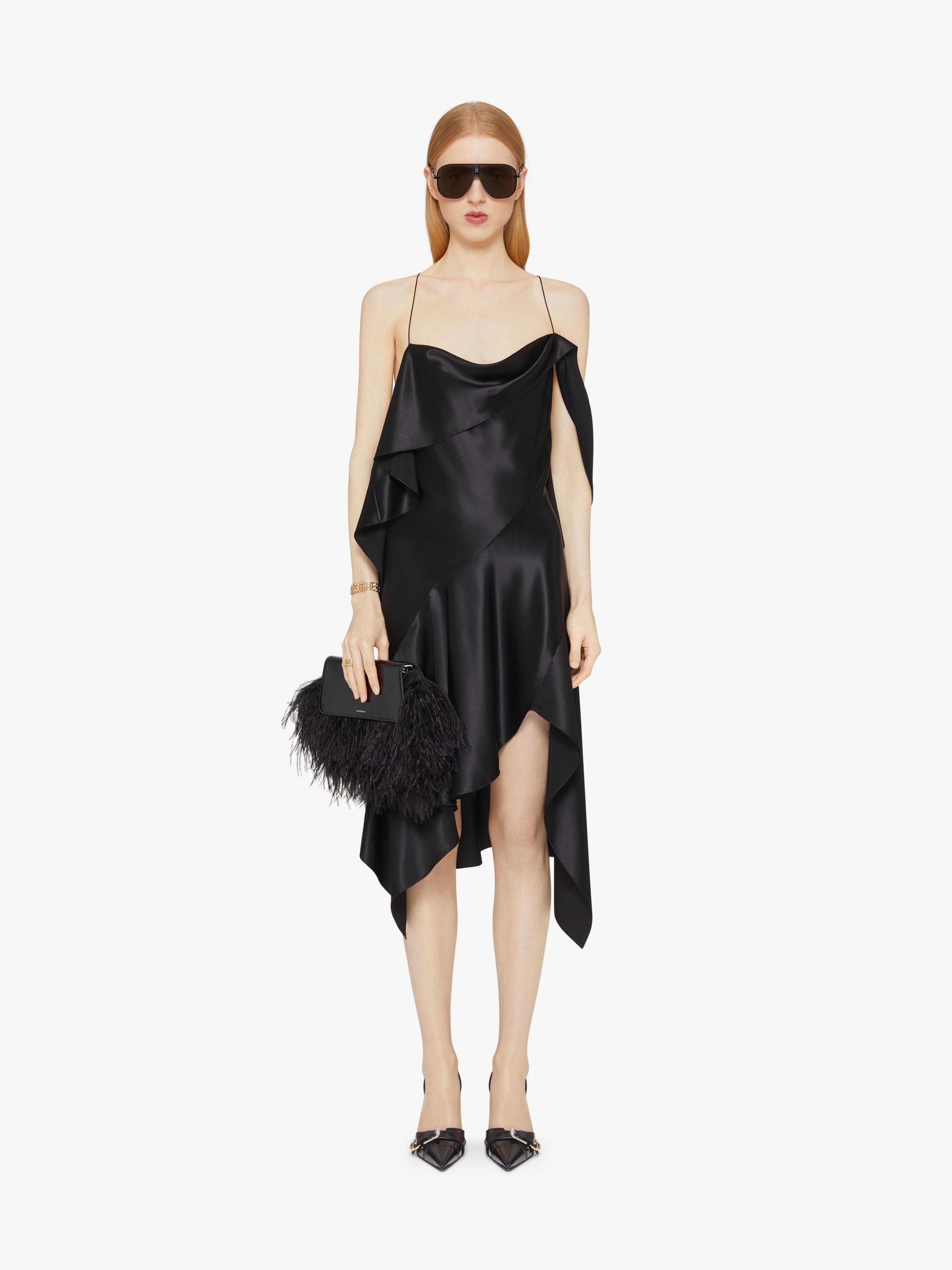 Givenchy Asymmetric Draped Dress In Satin In Black
