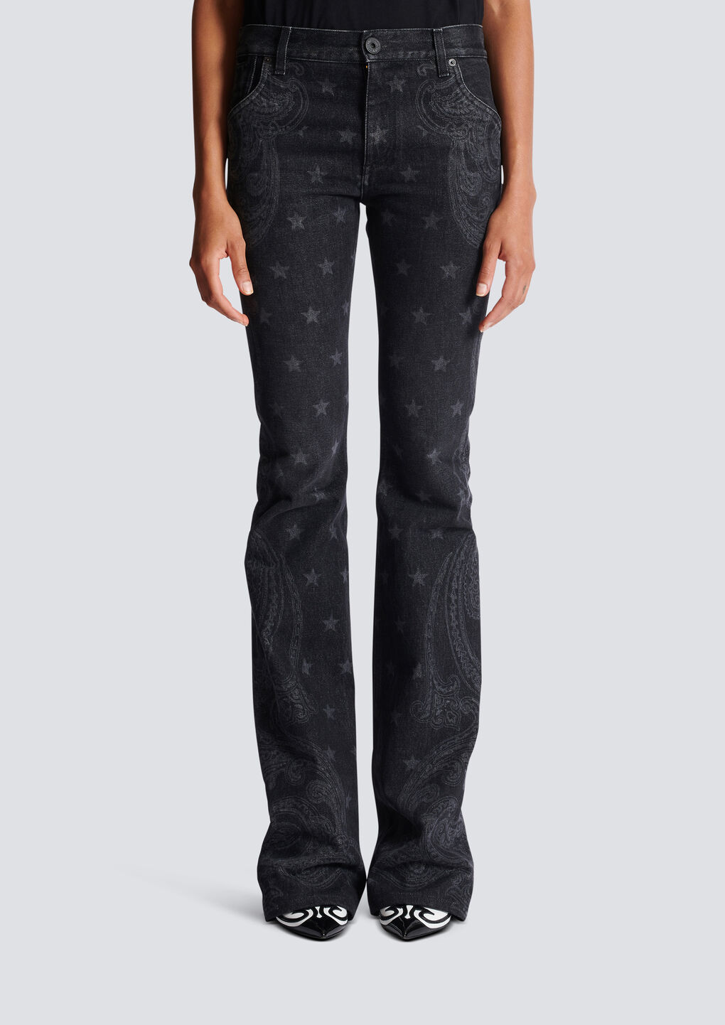 Balmain Star-print Bootcut Mid-rise Jeans In Black