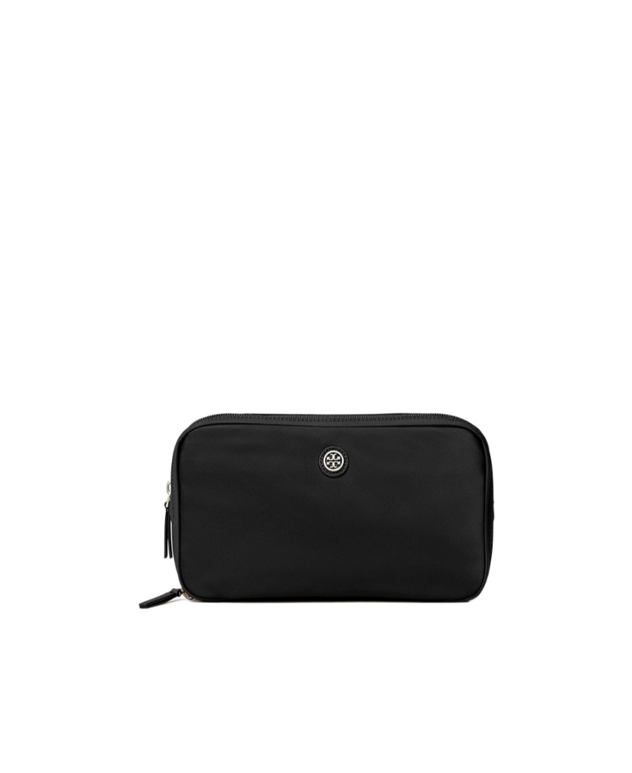 TORY BURCH LOGO-PATCH ZIPPED MAKE UP BAG