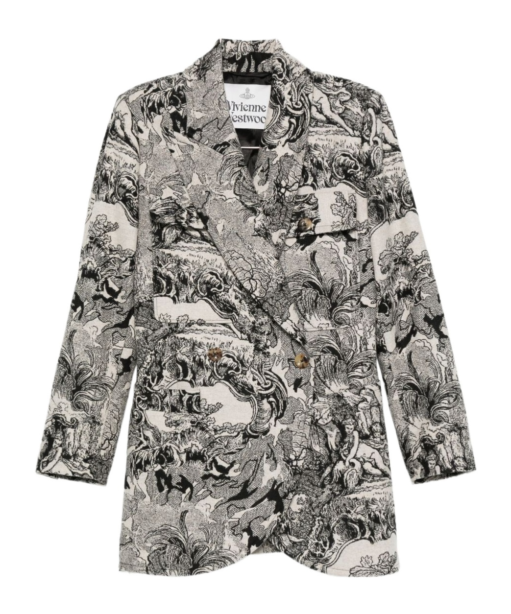 Vivienne Westwood Double-breasted Printed Coat Curved Hem In Black