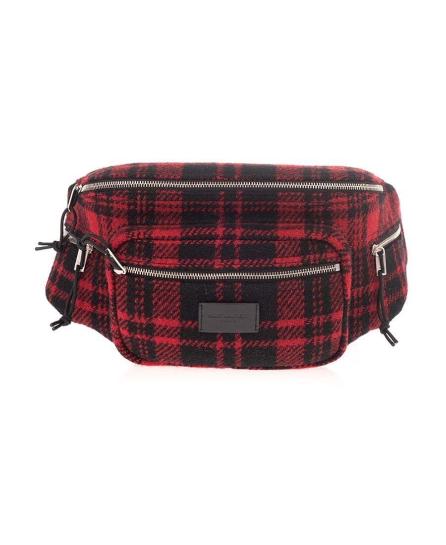 Saint Laurent Nuxx Tartan Belt Bag In Black