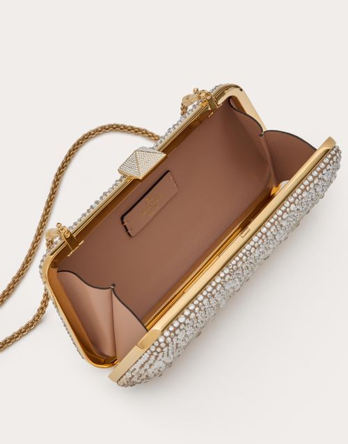 Valentino Carry Secrets Rhinestone-embellished Clutch Bag In Beige/crystal