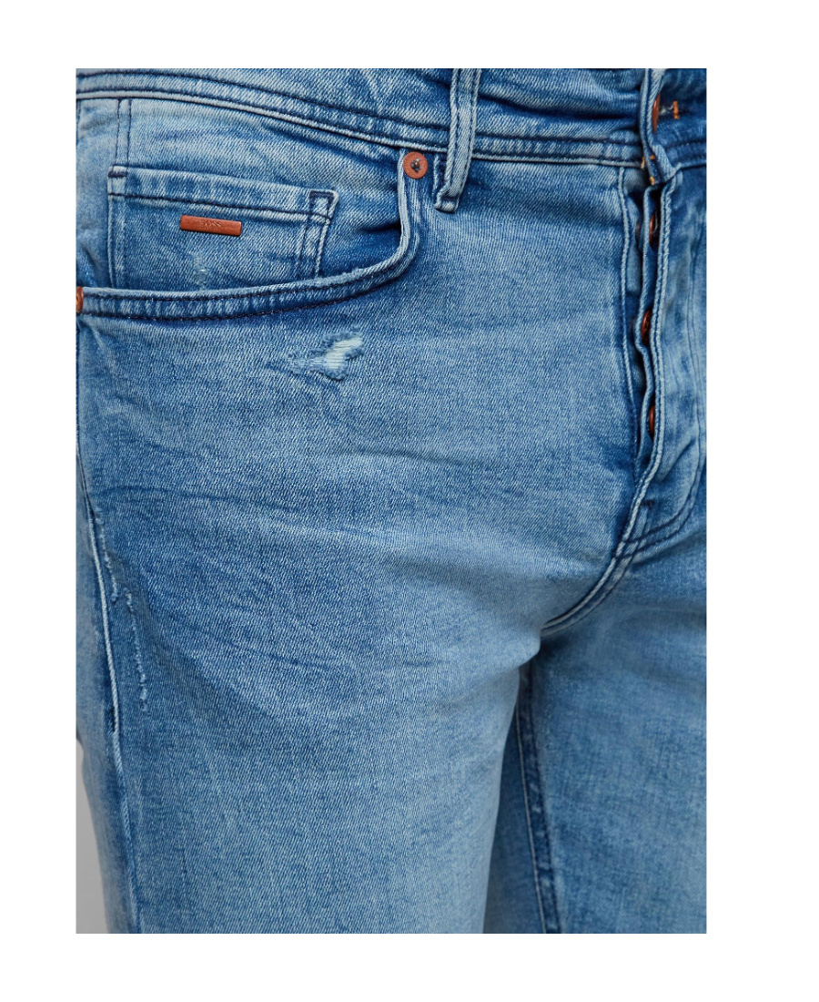 Hugo Boss Mens Medium Blue Regular-fit Tapered-leg Stretch-denim Jeans In Blue